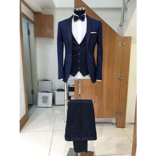 Custom Navy Blue Men Suits For Wedding Slim Fit Ternos Masculino Groom Tuxedos Best Man Party Prom Blazer 3 Pieces Formal Suits