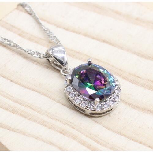 Silver Color Jewelry Rainbow Black Blue Green Cubic Z Necklace Pendant Jewelry