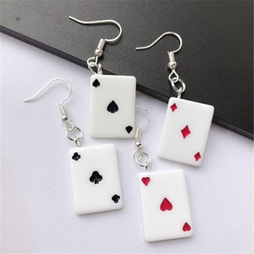 1pair Spoof Funny Poker Card Dorp Earrings 4 style Resin spades Playing Jewelry nice birthday gift Personality Earring For Woman