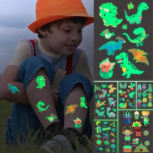 Luminous Glitter Tattoo Stickers Dinosaur Children Temporary Waterproof Jurassic Boy Tatto Body Art Cute Kid Cartoon Fake Tatoo