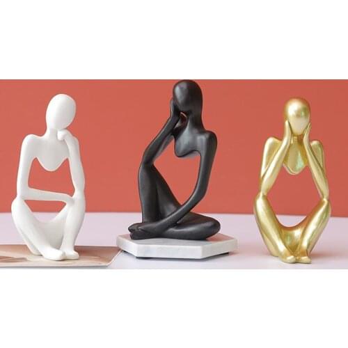 Thinker Sculpture Crafts Figurine Home Tabletop Statues Bookcase Ornaments