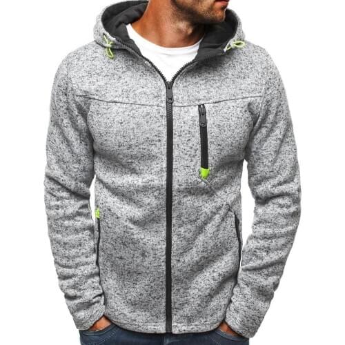 Hoodies Men Fashion Solid Color Hooded Jacket Zippered Long Sleeve Coat Sweatshirt Top