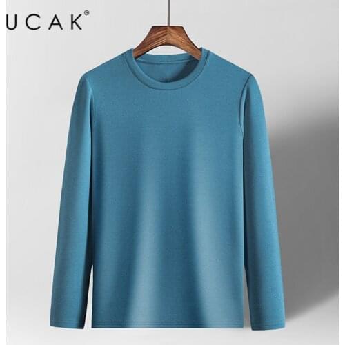 UCAK Brand Solid Color Casual Cashmere T Shirt Men Clothes Spring Autumn New Fashion Classic Streetwear O-Neck Tshirt U5297