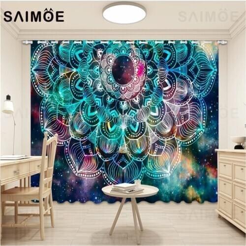 Cosmic Starry Sky Living Room Curtains Moroccan Mandala Bedroom Curtain Decor 3D Geometry Kitchen Curtains Ultra Micro Shading