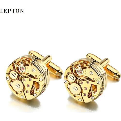 Lepton Watch Movement Cufflinks For Mens Business Steampunk Gear Watch Mechanism Cufflink Men Wedding Cuff links Relojes gemelos