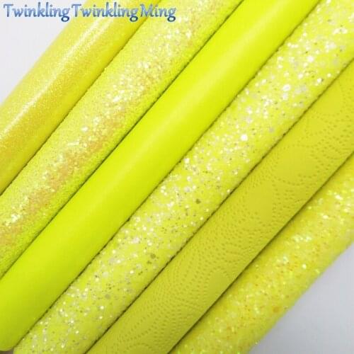 YELLOW Glitter Fabirc, Faux Leather Fabric, Flowers Synthetic Leather Fabric Sheets For Bow A4 8"x11"Twinkling Ming XM501