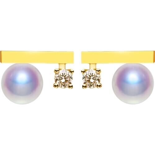 MADALENA SARARA Saltwater Pearl Akoya 18K Gold Earrings Korean Trendy Style Simple Geometric AU750 Fine Women Earring