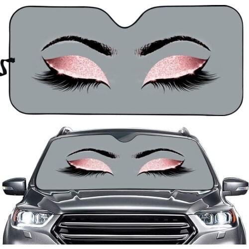 Woman Eye with Long Eyelashes Front Windshield Shade Makeup Pink Glitters Eyeshadows Print Folding Auto Sunshade for Car