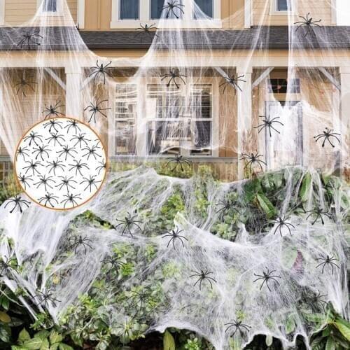 1000 Sqft Halloween Stretch Spider Web with 100 Plastic Fake Spiders for Indoor & Outdoor Halloween Decorations