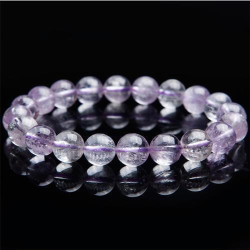 10mm Natural Genuine Purple Kunzite Gem Stone Stretch Bracelets For Women Clear Transparent Round Crystal Beads Bracelet
