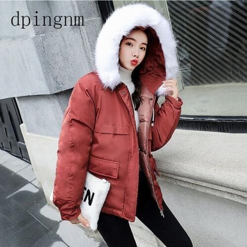 2018 Winter Fashion Womens Warm Parkas Down Cotton short Parka fur collar Hooded coats female jackets Thicken Overcoat