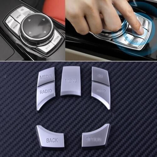 5Pcs Silver ABS IDrive Multi Media 7 Buttons Cover Trim Decal Fit for BMW 2 3 4 5 6 X5 X6 Series