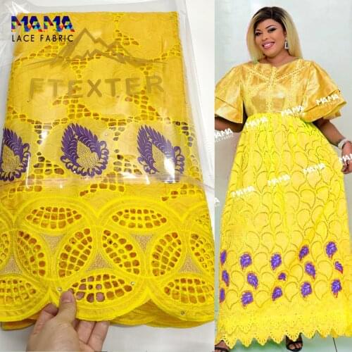 5 Yards Yellow African Lace Fabric 2020 High Quality Printing Bazin Riche Embroidery Lace For Sewing Clothing Material