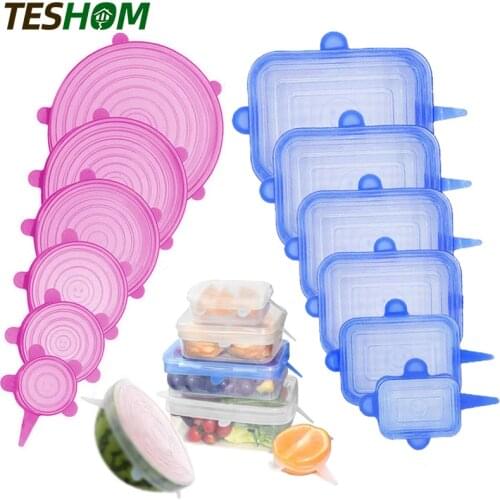 6pcs Reusable Silicone Food Cover Elastic Stretch Adjustable Bowl Lids Universal Kitchen Wrap Seal Fresh Keeping Silicone Caps