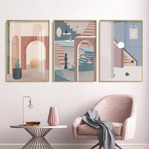 Abstract Painting Geometric Architecture Beauty Living Room Wall Canvas Posters and Prints Bedroom Studio Study Room Staircase