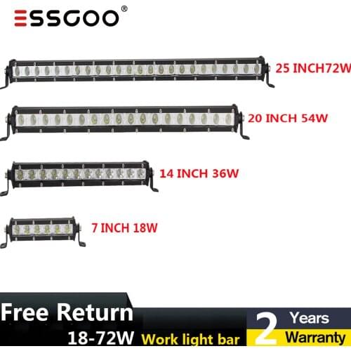 Work Light Bar Car Offroad Work Lamp Bar 7'' 14'' 20'' 25 Inch 18W 36W 54W 72W Car Roof Led Work Light For Car Truck SUV ATV