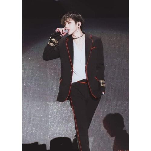 Balazer+pants idol trainee creation camp EXO the same team uniform Qi Wu gold bar hair stylist red edge suit ropa hombre