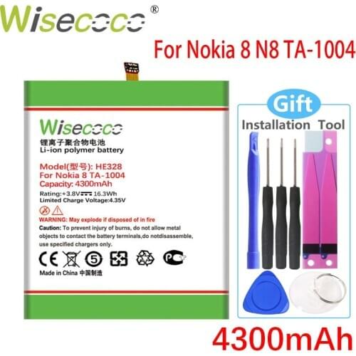 Wisecoco HE328 4300mAh Battery For Nokia 8 TA-1004 N8 H 328 Phone Battery Replacement + Tracking Number