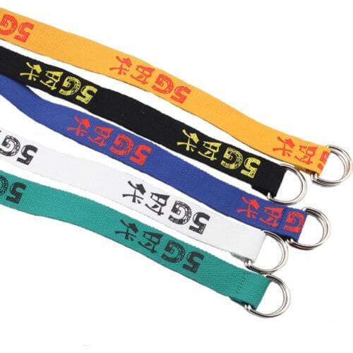 BLA Casual Canvas Belt Harajuku Chinese Printed Waist Belt Double D Ring Buckle Punk Women Men White Long Waistband Z20