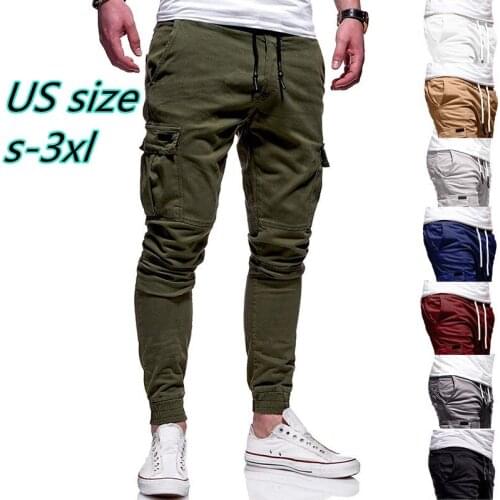 Casual men cargo pants Fitness Bodybuilding Gyms Pants Outdoor Elastic Sweatpants Pencil Pants Drawstring Regular Trousers