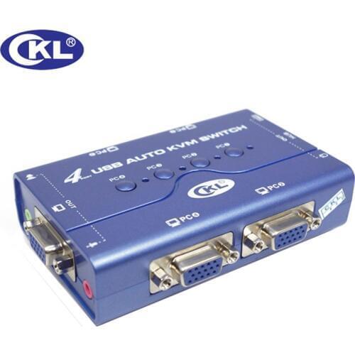 CKL-74UA Mini 4Port USB Auto VGA KVM Switch Support Audio Microphone Switcher for PC Monitor Keyboard Mouse with Original Cables