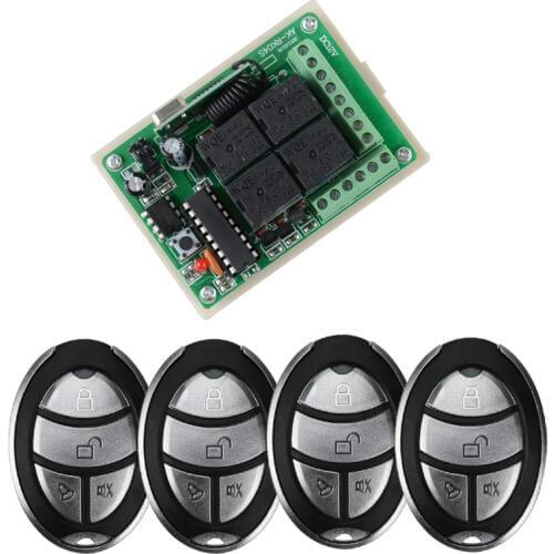 Home Smart Switch DC 12V 10A 4CH Learning Code RF Wireless Remote Control Light Switch Systems Receiver 4PCS Transmitter