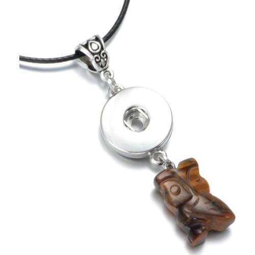 DZ1722j High quality Natural Stone leather Necklace Fit 18mm Snap Button Tigers Eye Owl Pendant Necklace Snaps Jewelry