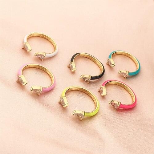 Enamel Dripping Oil CZ Rings For Women, Multicolor Adjustable Gold Plated Cooper Rings Party Jewelry Gift