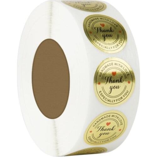 50-500pcs Labels stickers Round shape Gold love thank you Stickers seal labels scrapbooking for Package stationery sticker 1in