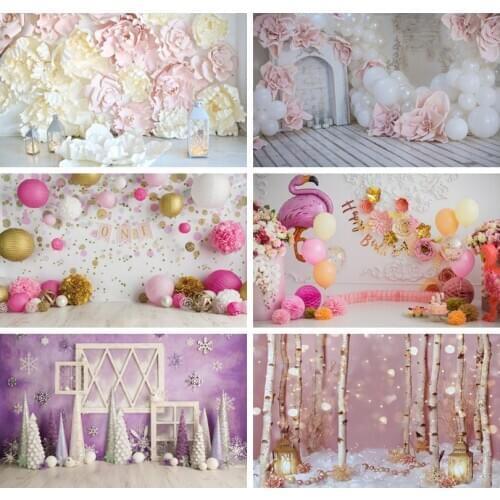 Flower Ball Light Baby Shower Decro Happy 1st 2 3 Birthday Photo Backdrops Photo Background Baby Kid Portrait Photophone Newborn