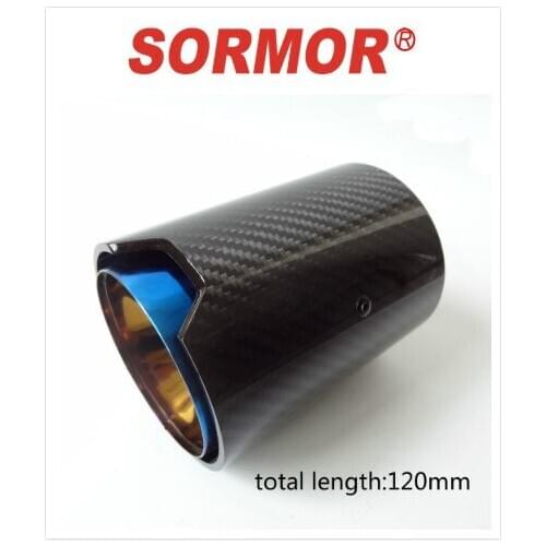 SORMOR muffler exhaust tip for B M W blue burnt stainless steel and glossy carbon fiber straight edge universal car accessories