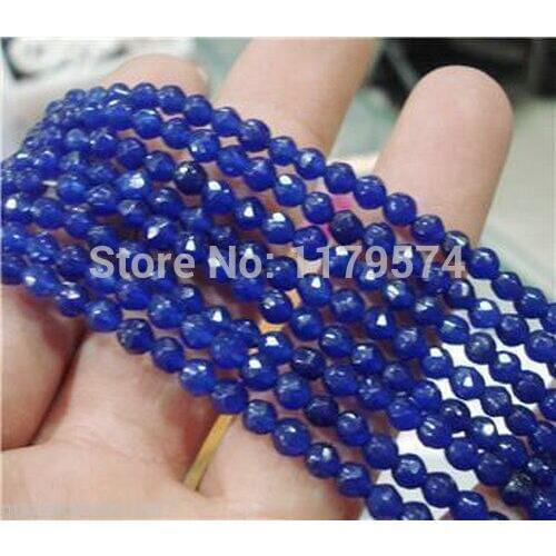 Hot new Charming beautiful Fashion jewelry 4mm Faceted Blue Chalcedony stone Loose Beads Fashion Jewelry Making 15'' AAA sp0265