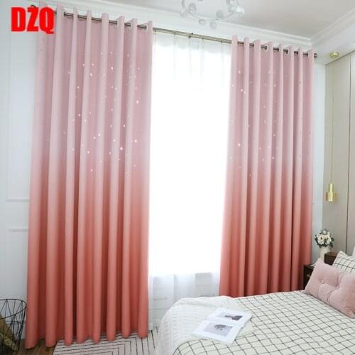 Gradient Hollow Star Fabric Tulle Curtain Double Layer High Shading Curtains for Living Dining Room Curtains for Bedroom Window