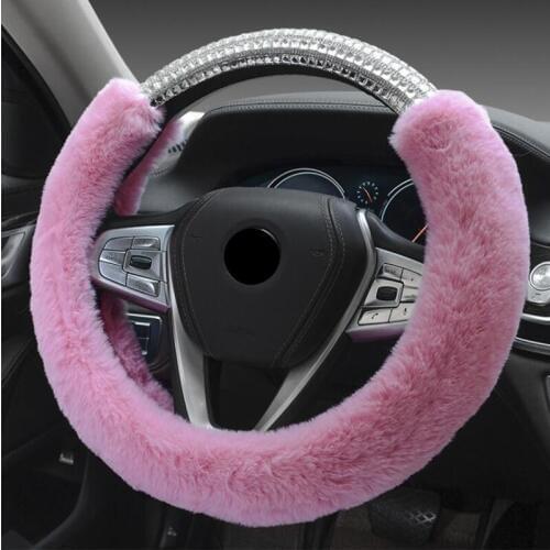Crystal Rhinestone Car Plush Steering Wheel Covers Cap Steering-Wheel Cover Auto Car Interior Accessories For Women Girls