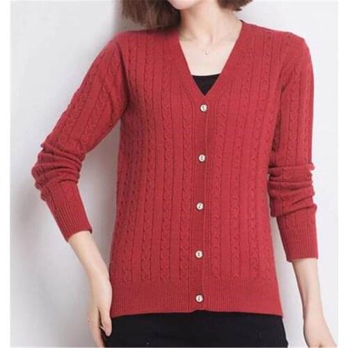 Spring Autumn Cardigan Women 2021 Casual Korean Loose Long Sleeve Single Button V Neck Solid Color Cardigan Knitted Sweaters