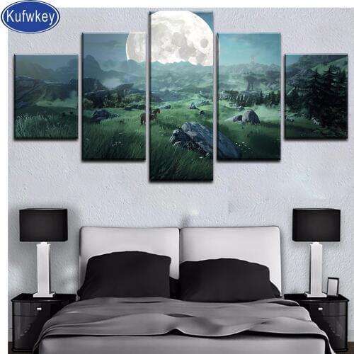 5 pcs Full Square/Round Drill 5D DIY Diamond Painting moon mountain diamond Embroidery Cross Stitch 5D Game Painting,wall art