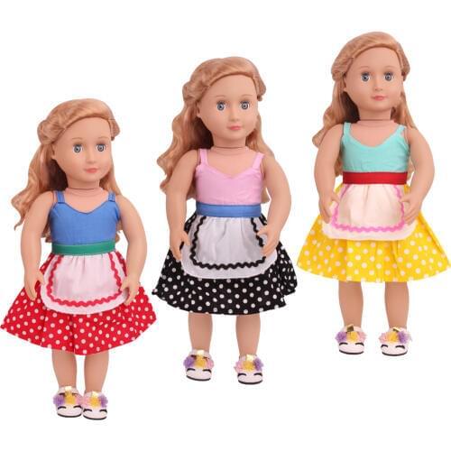 18 inch Girls doll dress Fashionable polka dot print halter dress American newborn skirt Baby toys fit 43 cm baby dolls c783