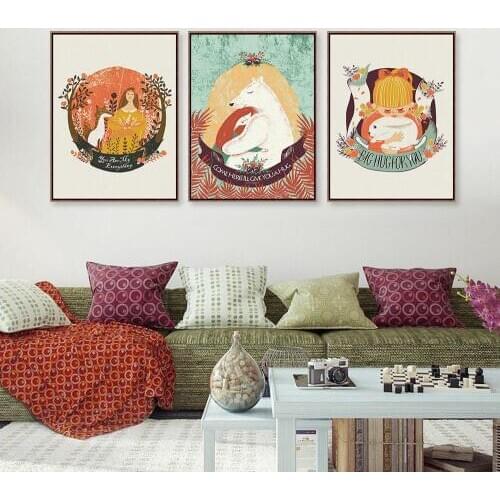 People And Animals Live In Harmony Love Fairy Tale A4 Big Art Print Poster Wall Picture Kawaii Canvas Painting No Frame