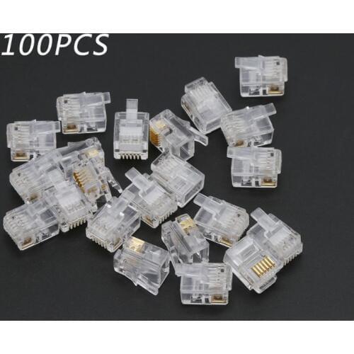 100pcs RJ12 6P6C Modular Cable Head Telephone Connectors Crystal Plugs