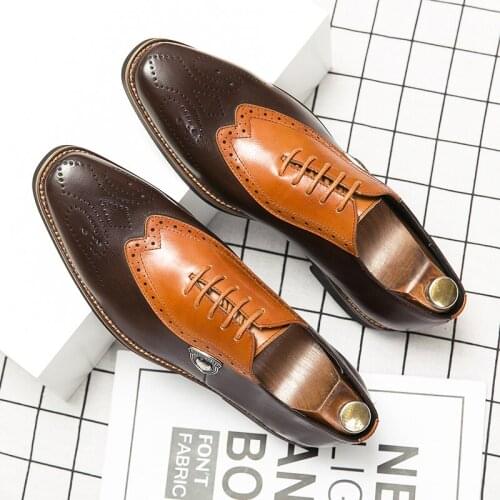 Plus size shoes mens original luxury mens brogue Oxford formal shoes leather pointed lace up mens formal shoes zapatos hombre