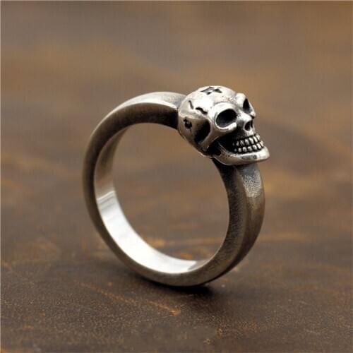 BOCAI New real 100% S925 sterling silver jewelry vintage handmade punk rock smile skull man ring