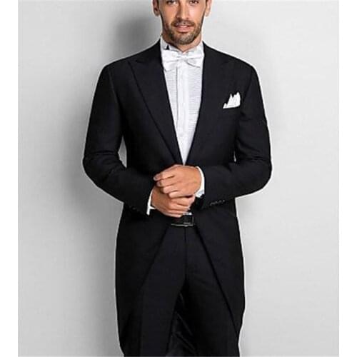 Custom Made Fashion Mens 2 Piece Black Tuxedo Tails Includes Tailcoat Vest& Formal Pants(Jacket+Pants) Men Suit