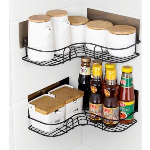 Bathroom Shelf Kitchen IronTripod Shelf Shower Wall Condiments Shampoo Storage Wall Hanging Rack-Holder With Kitchen Accessories