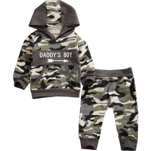 3M-3T Toddler Camouflage Kids Baby Boys Winter Autumn Clothes Set Long Sleeve Hooded Sweatshirt+Long Pants Outfit