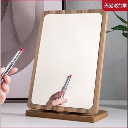 Simple Large Wooden Folding Desktop Makeup Mirror Beauty Dressing Dormitory Desktop Stand Portable Female Student Small
