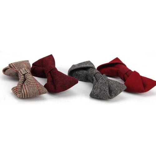 Ricnais \New Style Novel Black Gray Woolen Plaid Solid Bow Tie Mens Necktie For Wedding Party Gift Skinny Cravats Bowtie