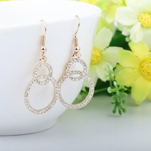 New Statement Drop Earrings Classic CZ Crystal Double Round Circle Earrings for Women Party Wedding Girl Gifts Fashion Jewelry
