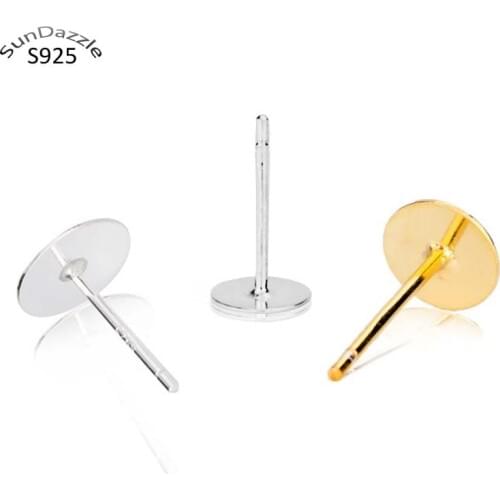 8pcs Gold Real Solid 925 Sterling Silver Earring Stud Needle Post Flat Base Pins Silver Settings DIY Jewelry Making Findings
