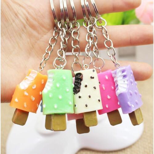 Cute Simulation Colorful Ice Cream Resin Key Buckle Key Chains Rings Mobile Phone Car Pendant Souvenir Gift For Party Friends