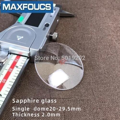 Watch glass Anti-scratch sapphire single dome Thick 2.0 mm diameter 20 mm ~ 29.5 mm Transparent crystal 1Pieces